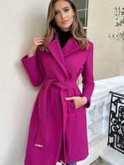 Lipsy Magenta Pink Dropped Collar Belted Wrap Trench Coat - Image 1 of 2