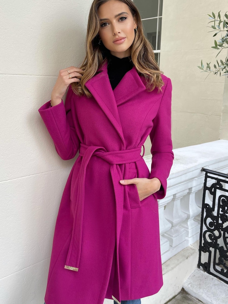 Purpurpink - Lipsy Trenchcoat mit Wickeldesign, Gürtel und tief angesetztem Kragen - Bild 1 von 2 Purpurpink - Lipsy Trenchcoat mit Wickeldesign, Gürtel und tief angesetztem Kragen - Bild 1 von 2