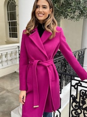 Lipsy Magenta Pink Dropped Collar Belted Wrap Trench Coat - Image 2 of 2