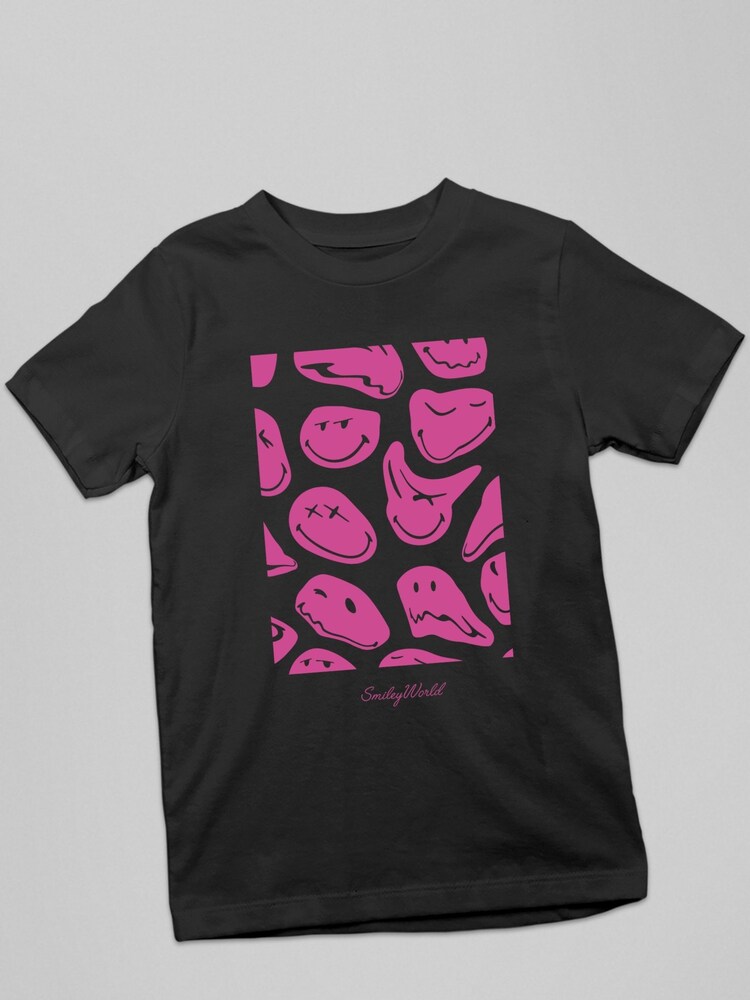 All + Every Black SmileyWorld Melted Pink Face Kids T-Shirt - Image 2 of 3