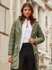 Lipsy Khaki Green Chevron Lightweight Padded Coat - Image 3 of 4