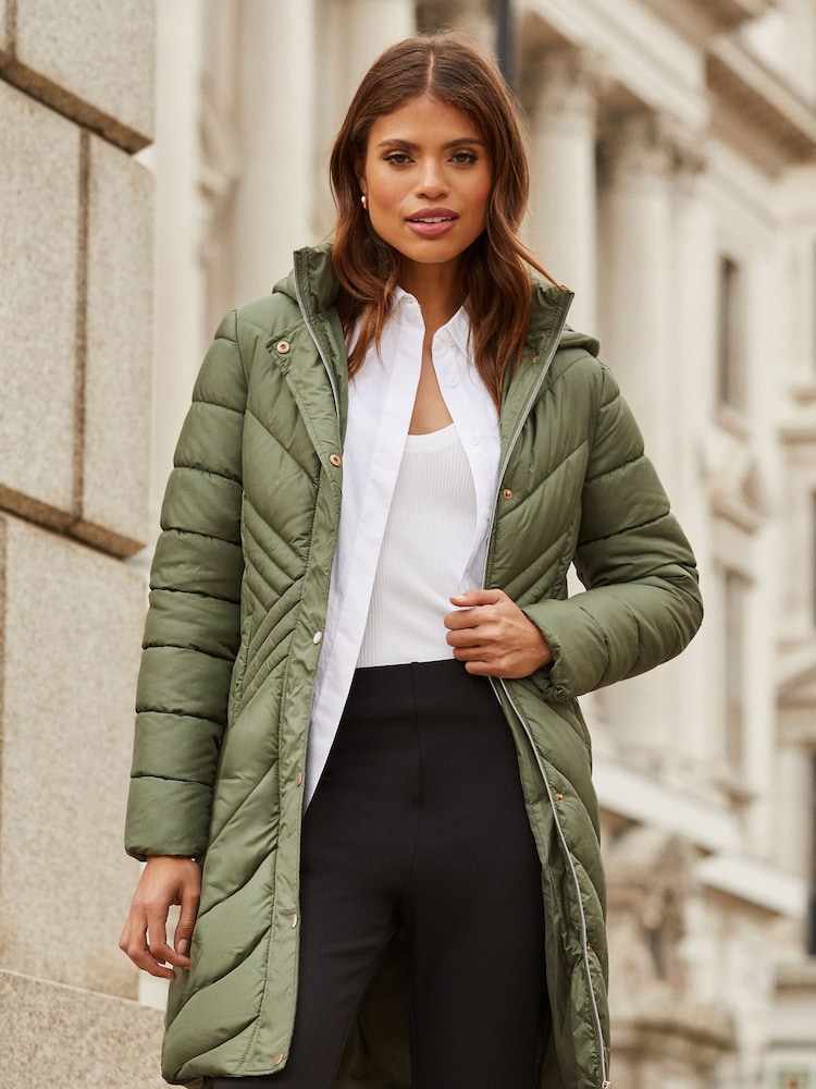 Khaki - Lekki płaszcz pikowany Lipsy w jodełkę - Image 3 of 4