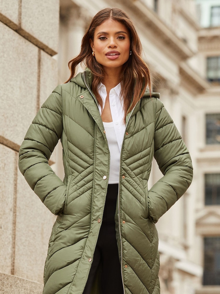 Lipsy Khaki Green Chevron Lightweight Padded Coat - Image 4 of 4
