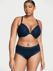 Victoria's Secret Noir Navy Blue Lace Trim Cotton Cheeky Knickers - Image 1 of 1