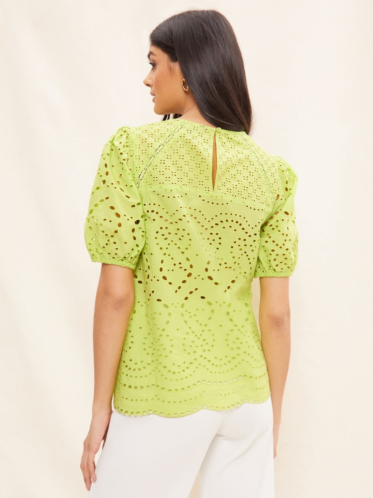Friends Like These Lime Short Sleeve Broderie Top - Image 2 of 4 Friends Like These Lime Short Sleeve Broderie Top - Image 2 of 4