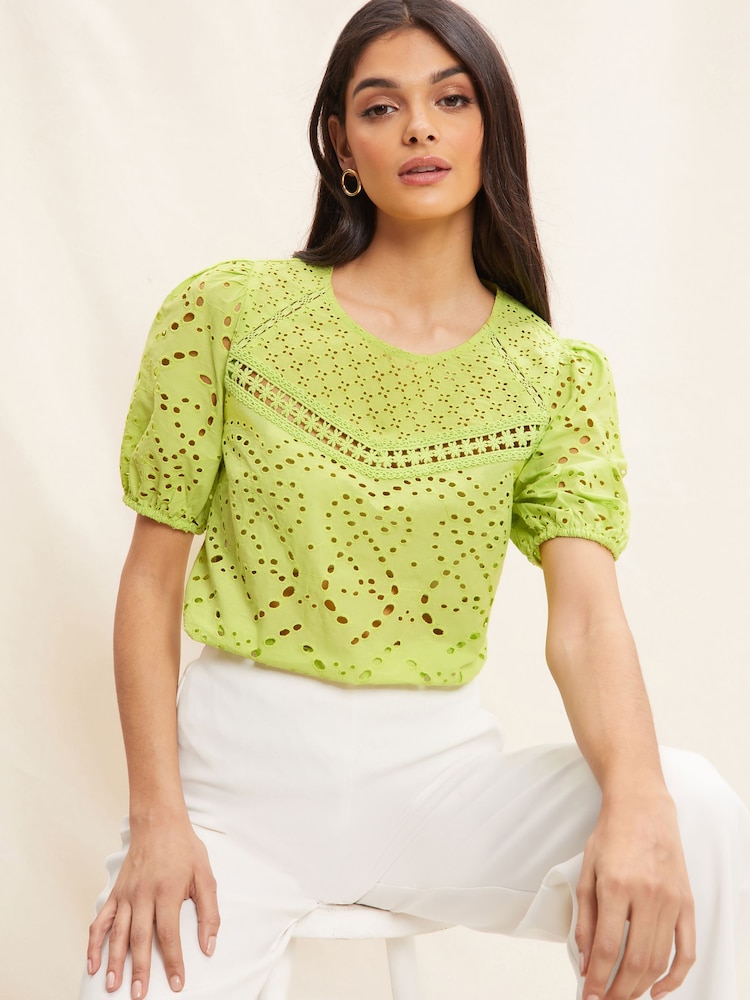 Friends Like These Lime Short Sleeve Broderie Top - Image 4 of 4 Friends Like These Lime Short Sleeve Broderie Top - Image 4 of 4