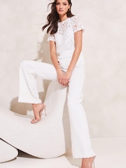 Lipsy White Lace Short Sleeve Sweetheart Top - Image 4 of 4