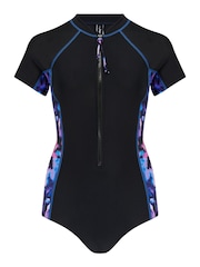 Pour Moi Black Tie Dye Energy Short Sleeved Zip Front Paddle Swimsuit - Image 4 of 5