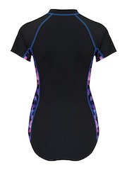 Pour Moi Black Tie Dye Energy Short Sleeved Zip Front Paddle Swimsuit - Image 5 of 5