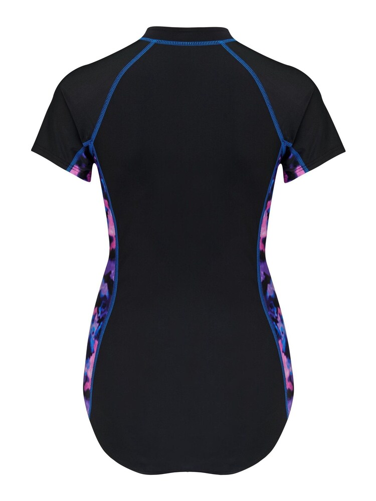 Pour Moi Black Tie Dye Energy Short Sleeved Zip Front Paddle Swimsuit - Image 5 of 5