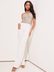 Lipsy Gold Sequin Ruched Corset Cami Top - Image 3 of 4