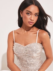 Lipsy Gold Sequin Ruched Corset Cami Top - Image 4 of 4