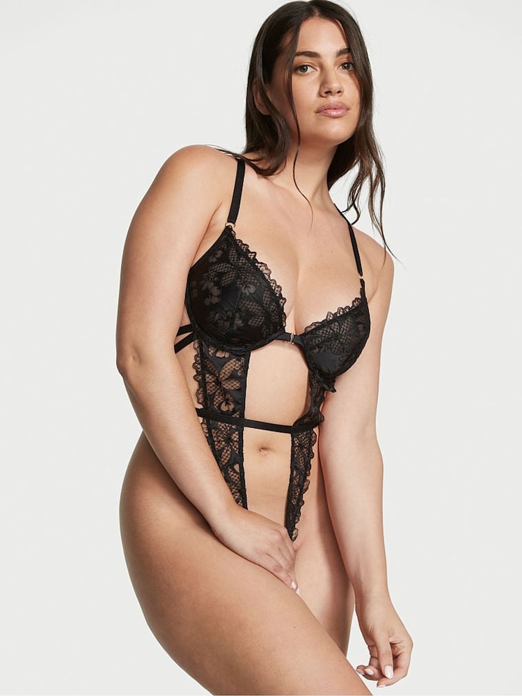 Victoria's Secret Black Floral Embroidered Bodysuit - Image 1 of 3 Victoria's Secret Black Floral Embroidered Bodysuit - Image 1 of 3