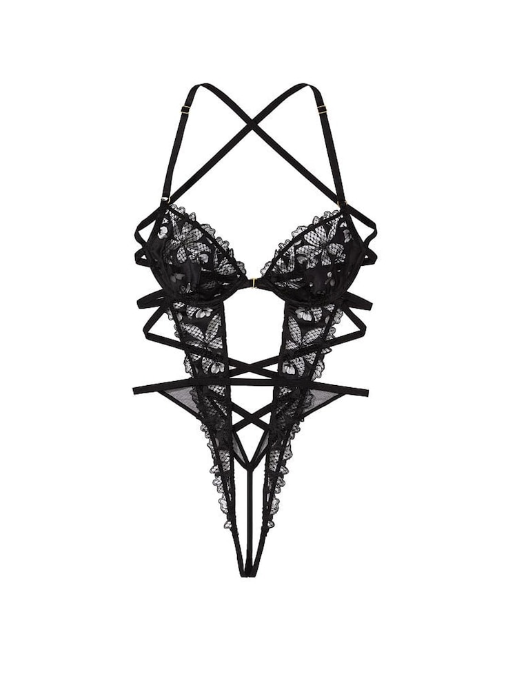 Victoria's Secret Black Floral Embroidered Bodysuit - Image 3 of 3 Victoria's Secret Black Floral Embroidered Bodysuit - Image 3 of 3