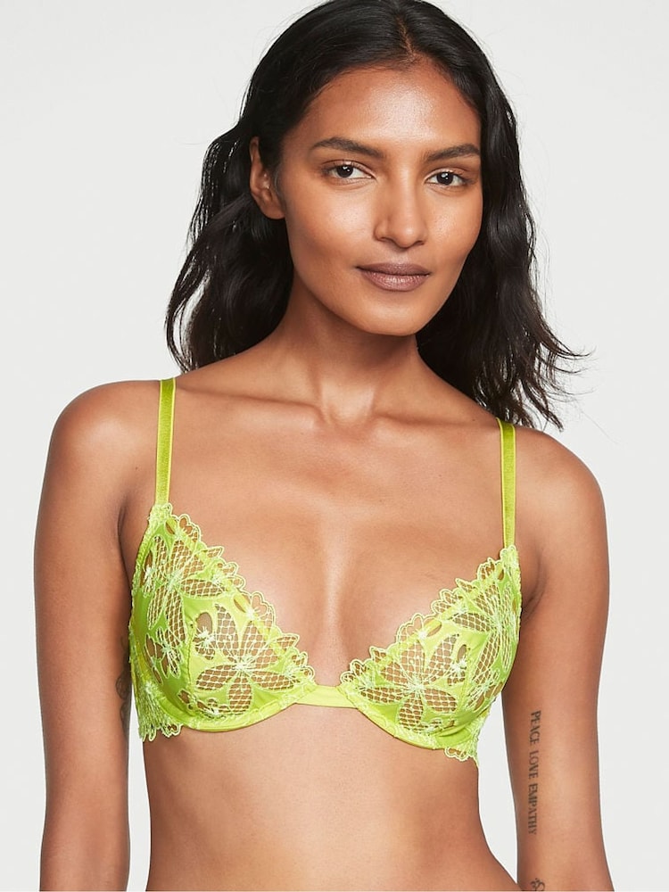 Victoria's Secret Limelight Green Floral Embroidered Demi Bra - Image 1 of 4