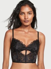 Victoria's Secret Black Satin Fishnet Unlined Bra Top - Image 1 of 3