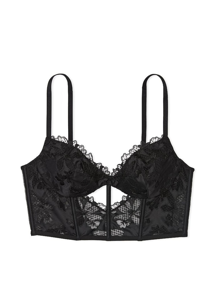 Victoria's Secret Black Satin Fishnet Unlined Bra Top - Image 3 of 3