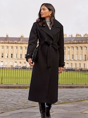 Love & Roses Black Belted Wrap Coat - Image 1 of 4