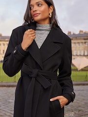 Love & Roses Black Belted Wrap Coat - Image 2 of 4
