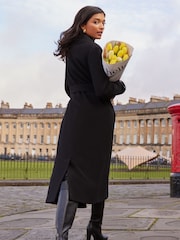 Love & Roses Black Belted Wrap Coat - Image 3 of 4