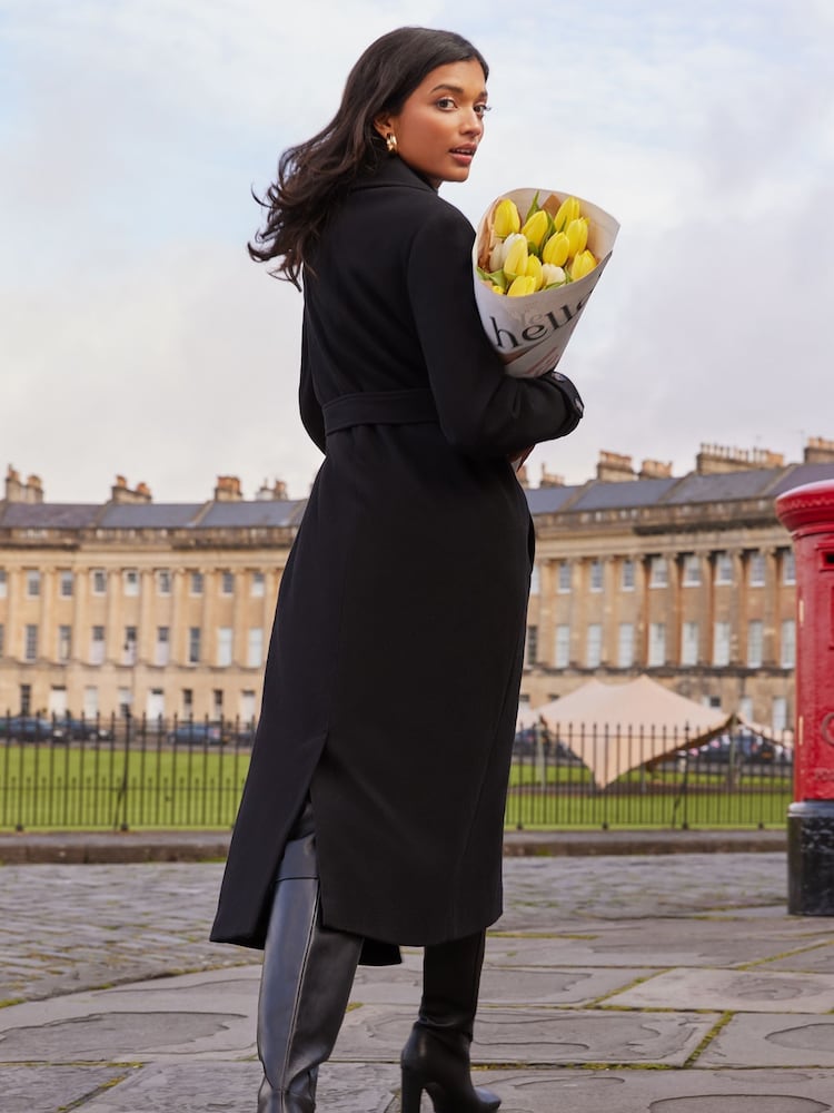 Love & Roses Black Belted Wrap Coat - Image 3 of 4