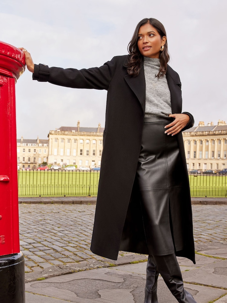 Love & Roses Black Belted Wrap Coat - Image 4 of 4