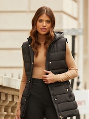 Lipsy Black Faux Fur Padded Hooded Gilet - Image 1 of 4
