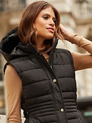 Lipsy Black Faux Fur Padded Hooded Gilet - Image 2 of 4