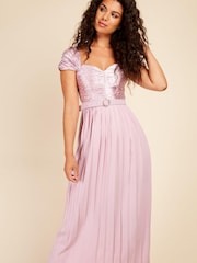 Little Mistress Pink Blush Spot Pleated Midi Dress - Image 2 of 4