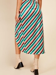 Little Mistress Green Multi Stripe Mock Wrap Midi Skirt - Image 4 of 4