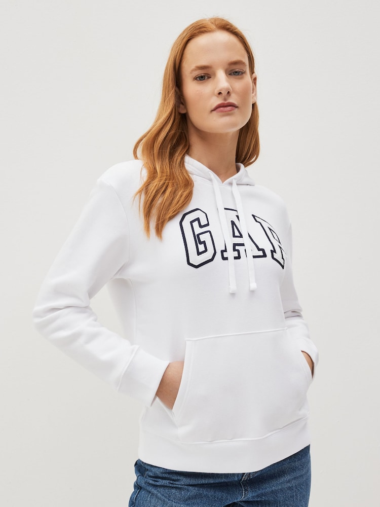 Gap White Arch Logo Fleece Hoodie - Image 1 of 4 Gap White Arch Logo Fleece Hoodie - Image 1 of 4