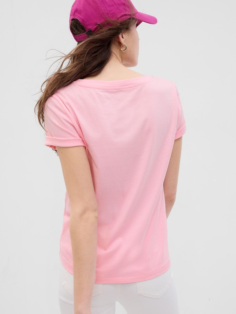 Gap Pink Organic Cotton Vintage Short Sleeve V-Neck T-Shirt - Image 2 of 2 Gap Pink Organic Cotton Vintage Short Sleeve V-Neck T-Shirt - Image 2 of 2