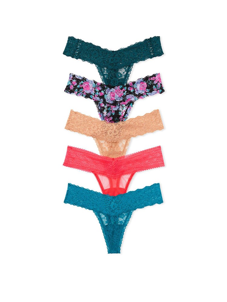 Victoria's Secret Blue/Nude/Green/Pink Thong 5 Pack Knickers - Image 1 of 1