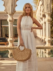 Love & Roses Ivory Lace Insert Halter Keyhole Summer Maxi Dress - Image 4 of 4