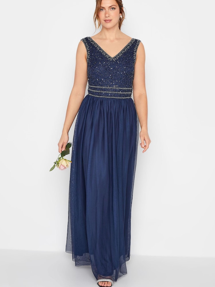 Long Tall Sally Blue V-Neck Beaded Maxi Dress - Image 1 of 4