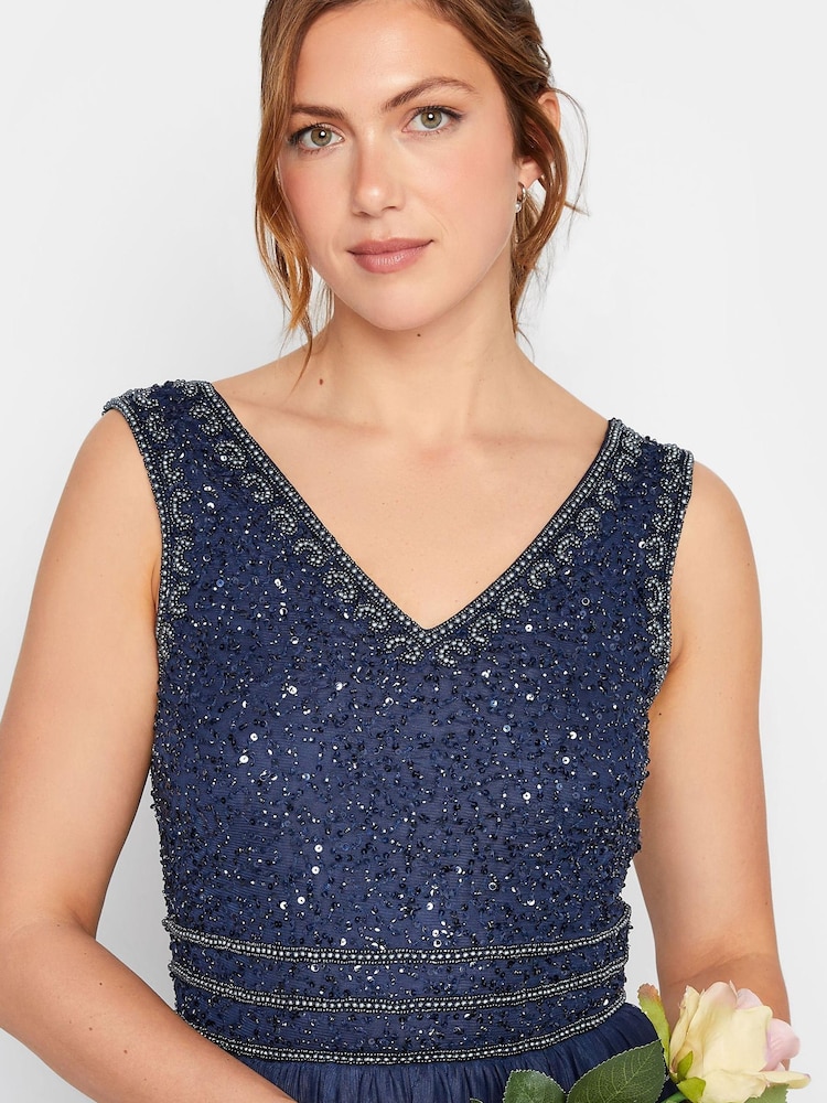 Long Tall Sally Blue V-Neck Beaded Maxi Dress - Image 4 of 4
