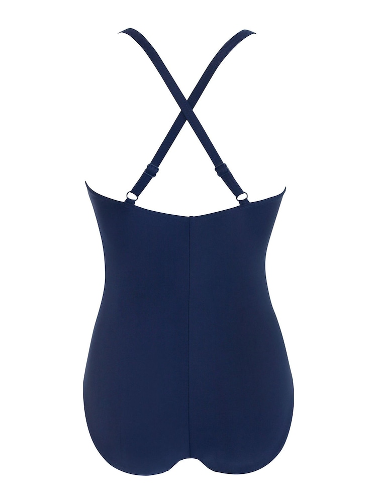 Pour Moi Navy Blue/ Aqua Energy Chlorine Resistant Recycled V Neck Linear Swimsuit - Image 5 of 5