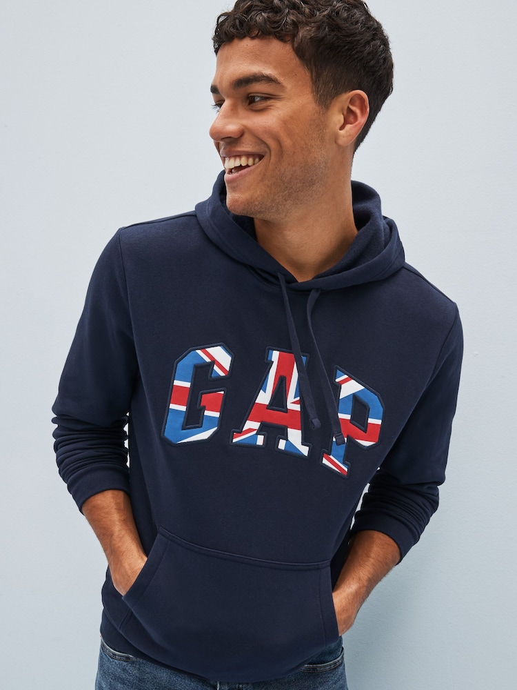Gap Navy Blue United Kingdom Flag Logo Hoodie - Image 1 of 4