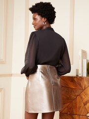 Love & Roses Metallic Silver Faux Leather Mini Skirt - Image 3 of 4