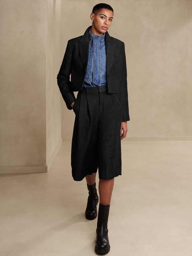 Banana Republic Black Loretta Wool Linen Cropped Blazer - Image 1 of 6