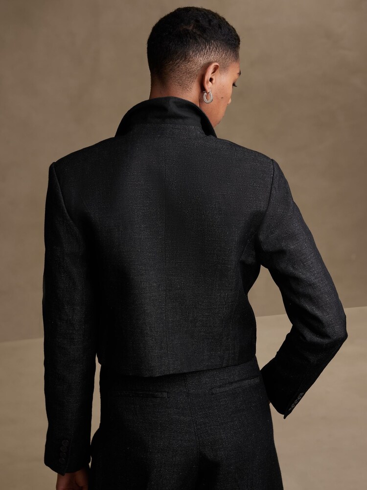 Banana Republic Black Loretta Wool Linen Cropped Blazer - Image 2 of 6