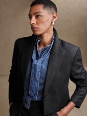 Banana Republic Black Loretta Wool Linen Cropped Blazer - Image 3 of 6