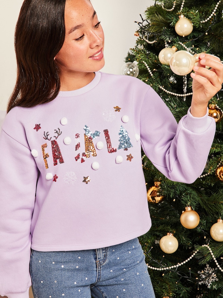 Lipsy Purple Christmas Sweatshirt - Image 1 of 4