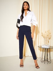 Friends Like These Navy Blue Stretch Pintuck Smart Trousers - Image 2 of 4