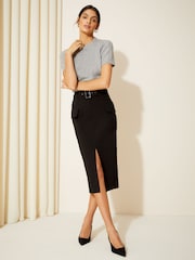 Friends Like These Black Utility Super Stretch Tailored Midi Skirt - Image 3 of 4