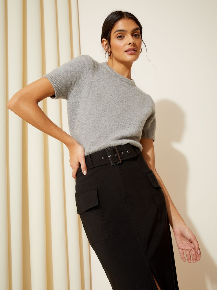 Friends Like These Black Utility Super Stretch Tailored Midi Skirt - Image 4 of 4 Friends Like These Black Utility Super Stretch Tailored Midi Skirt - Image 4 of 4