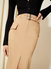 Friends Like These Beige Utility Super Stretch Tailored Midi Skirt - Image 2 of 4