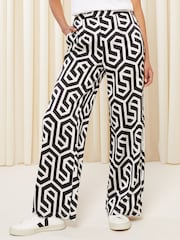 Friends Like These Black/White Wide Leg Pull On Trousers - Image 1 of 4