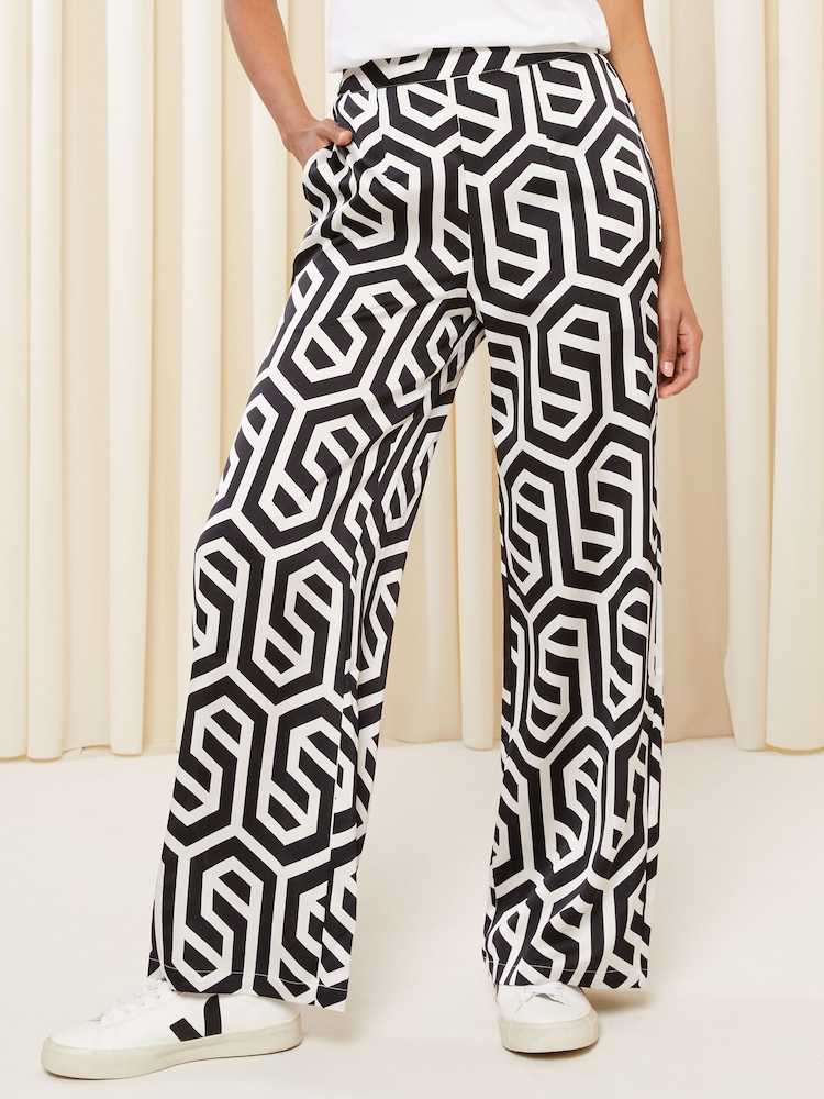 Friends Like These Black/White Wide Leg Pull On Trousers - Image 1 of 4