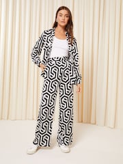 Friends Like These Black/White Wide Leg Pull On Trousers - Image 4 of 4